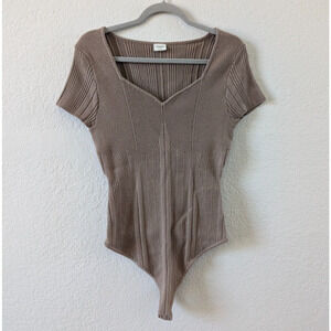 Abercrombie & Fitch Womens L Ribbed Knit Sweetheart Neckline Thong Bodysuit NWOT